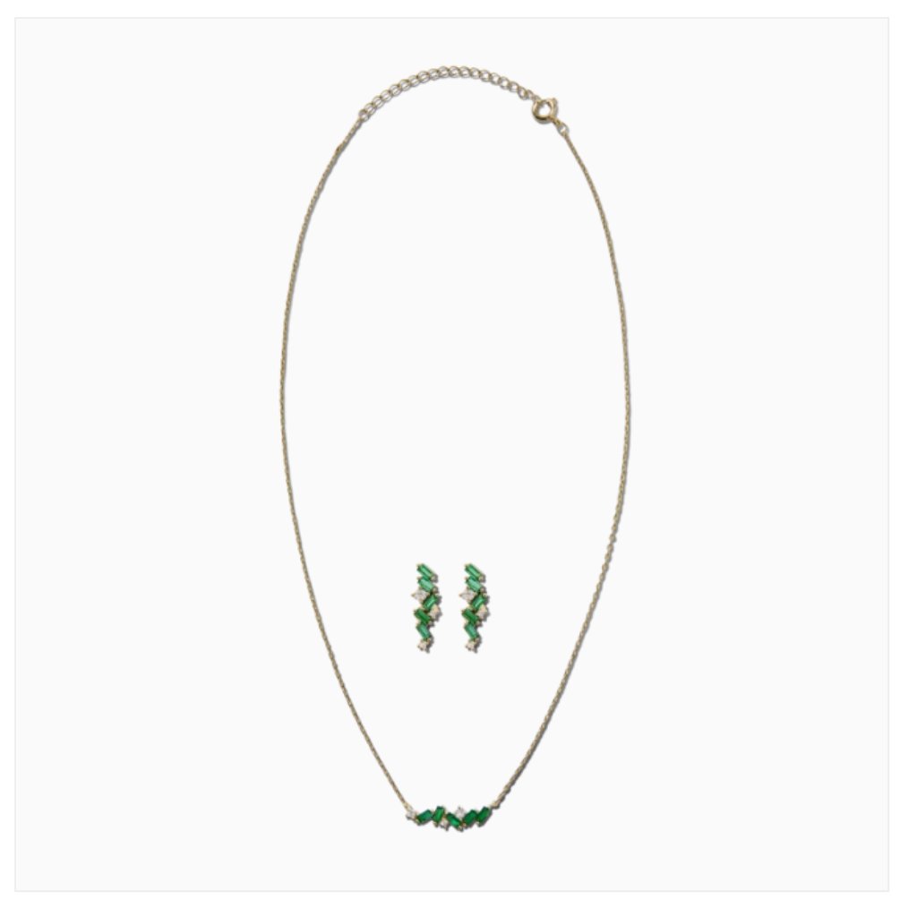 By Adina Eden Emerald Green Cz Baguette Earring Necklace Combo Set 35$